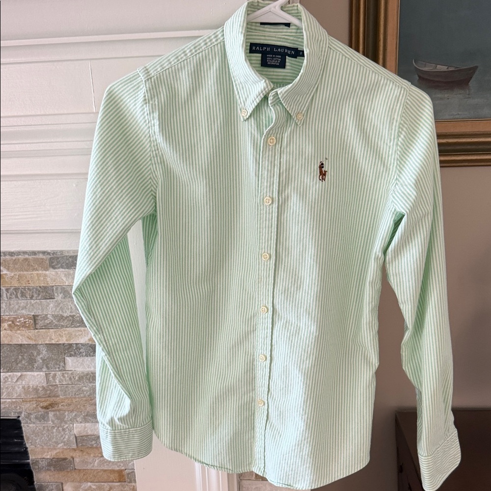 Ralph Lauren Women’s Mint Striped Oxford,  Slim 0